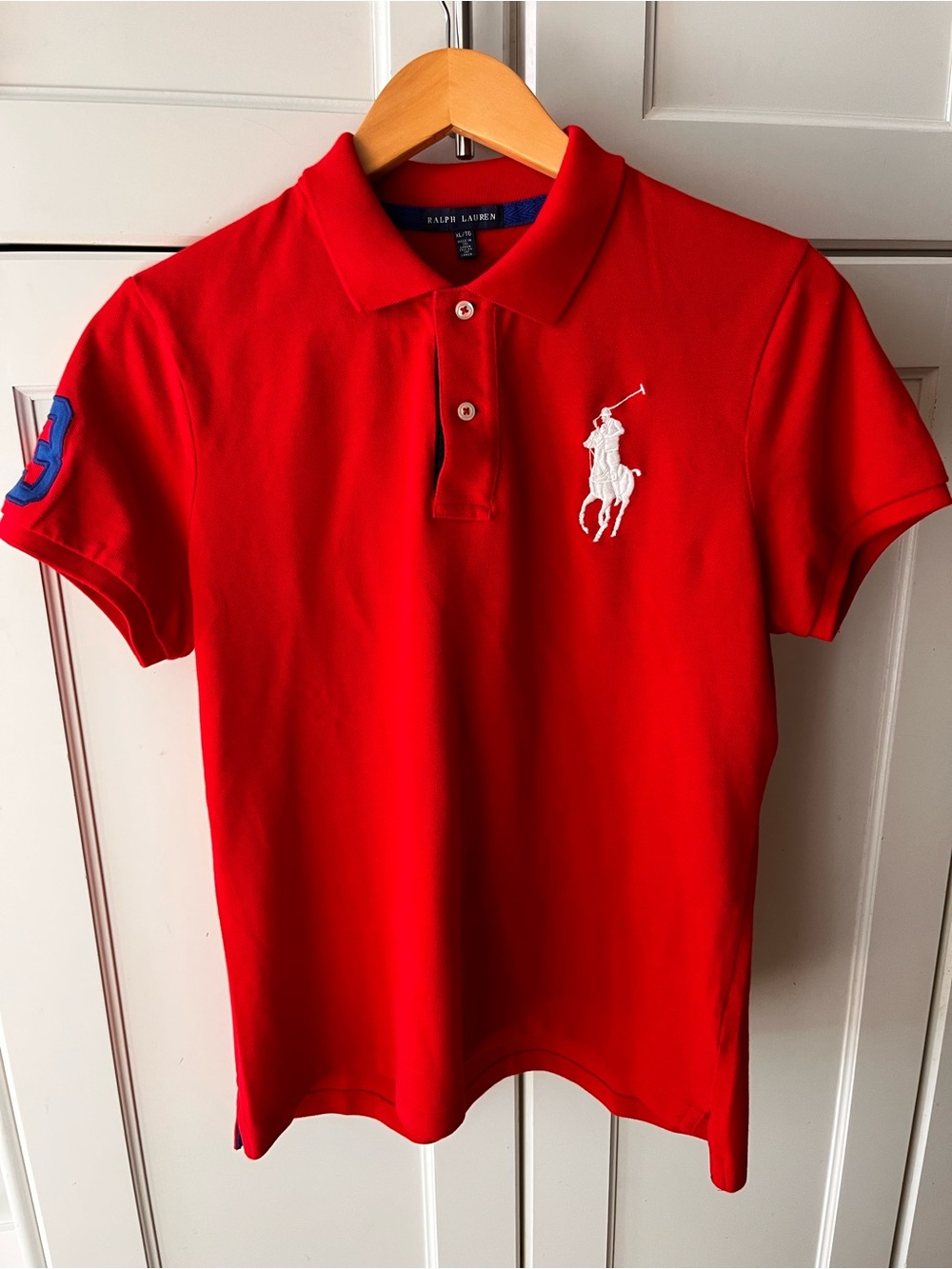 Ralph Lauren women’s #3 Red Polo Shirt with Big Signature Pony- like new! XL
